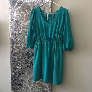 Coveted Clothing Turquoise Vneck Dress w/ Sleeves